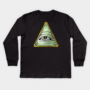 Money God illuminati art with great eye and dolar symbol Kids Long Sleeve T-Shirt